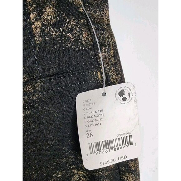 FREE PEOPLE JAYDE PRINTED METALLIC FLARE Pants JEANS Size 26 NWT - Picture 5 of 6